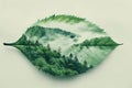 leaf double exposure with beautiful nature background aigx04