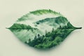 leaf double exposure with beautiful nature background aigx04