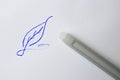 Leaf drawn on sheet of paper with erasable pen, top view Royalty Free Stock Photo