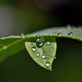 Close up of green leaf with water droplets and vein detail. Royalty Free Stock Photo