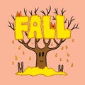 Leaf fall. autumn illustration. cartoon tree and animals. vector.