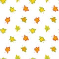 Leaf fall. Colorful lleaves on seamless pattern. Cartoon, Vector Royalty Free Stock Photo