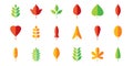 Leaf flat icon set. Vector collection. Tree leaves. Eco logo sign. Red, green, yellow. Spring, summer, autumn element Royalty Free Stock Photo