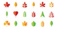 Leaf flat icon set. Vector collection. Tree leaves. Eco logo sign. Red, green, yellow. Spring, summer, autumn element Royalty Free Stock Photo