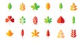 Leaf flat icon set. Vector collection. Tree leaves. Eco logo sign. Red, green, yellow. Spring, summer, autumn element Royalty Free Stock Photo