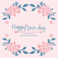 Leaf and flower seamless design frame, for unique happy love day greeting card design. Vector