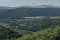 Leaf green forests with mountains near Kysak station in summer hot day Royalty Free Stock Photo