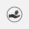Leaf in hand icon. Vector illustration, flat design Royalty Free Stock Photo