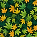 Leaf Icon Pattern: Green, Orange, And Yellow Maple Leaves Seamless Print Royalty Free Stock Photo
