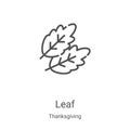 leaf icon vector from thanksgiving collection. Thin line leaf outline icon vector illustration. Linear symbol for use on web and Royalty Free Stock Photo