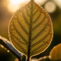 A leaf with intricate vein patterns, illuminated by sunlight from Royalty Free Stock Photo