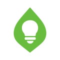 Leaf and lightbulb logo icon design, eco lamp symbol, green lights sign - Vector Royalty Free Stock Photo