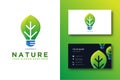 Leaf and lighting bulb logo and business card