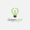 Leaf and lighting bulb nature logo icon vector template, green energy logo icon