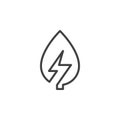 Leaf with lightning bolt line icon, outline vector sign, linear style pictogram isolated on white.