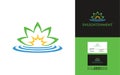 Leaf lotus flower with water ripple logo business cards Royalty Free Stock Photo