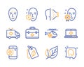 Leaf, Medical phone and Face verified icons set. Face declined, Bio tags and First aid signs. Vector