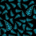 Leaf nature Seamless pattern with black background neon leaf tosca color glow