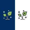 Leaf, Nature, Spring, Sprout, Tree  Icons. Flat and Line Filled Icon Set Vector Blue Background Royalty Free Stock Photo