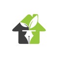 Leaf and pen logo design. Home with leaf and nab icon design.