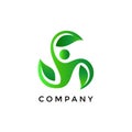 Leaf People Logo Design. Spa Ecology Nature. Healthy Medicine Pharmacy Vector Icon