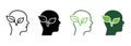Leaf and Person Brain Environment Concept Line and Silhouette Icon Set. Ecology Idea Pictogram. Plant in Human Head