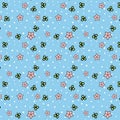 Leaf and pink star with blue blackguard seamless pattern Royalty Free Stock Photo