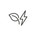 Leaf, plant and electricity vector thin line outline icon illustration. Image for electricity, saving energy, sustainability,