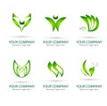 Green color leap with shaps vector set icon