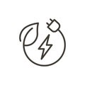 Leaf, plug plant and electricity vector thin line outline icon illustration. Image for electricity, saving energy, sustainability