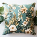 Leaf print cushion in bright shades