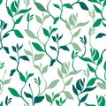 Seamless pattern with leaves, seedlings. Gardening, growing plants. Background for surfaces.