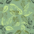 Leaf seamless pattern. Hand drawn doodles texture. Imprints of leaves. Vector illustration Royalty Free Stock Photo