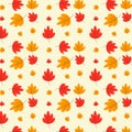 Leaf Seamless Pattern. Orange and Yellow Fall Foliage Leaves on light Brown Background. Autumn Season. Design for fabric,Textile, Royalty Free Stock Photo