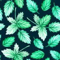 Leaf seamless pattern. Watercolor illustration. Isolated on a blue background. For design. Royalty Free Stock Photo