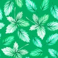 Leaf seamless pattern. Watercolor illustration. Isolated on a green background. For design. Royalty Free Stock Photo