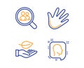 Leaf, Search employees and Hand icons set. Head sign. Plant care, Staff analysis, Swipe. Profile messages. Vector