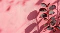 Leaf shadows and light on wall pink nature background. Natural leaves tree branch and plant shadows with sunlight dappled on the Royalty Free Stock Photo