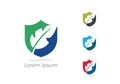 Leaf in shield logo design. Safety and security icon, earth and trees protection concept, farm and agriculture protection i
