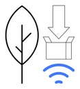 Sustainable Technology Concept with Leaf, Download Box, and wireless Signal Royalty Free Stock Photo