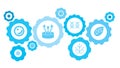 Leaf, smart, farm gear blue icon set. Connected gears and vector icons for logistic, service, shipping, distribution, transport,