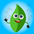 Leaf smile cartoon character green eco big eyes mascot hands Royalty Free Stock Photo