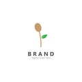 leaf spoon logo. food icon with vector illustration of a brown spoon and green leaf Royalty Free Stock Photo