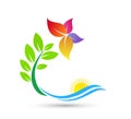 Leaf sun water wave butterfly logo. Royalty Free Stock Photo