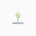 Green Leaf Tech Logo Icon Design Template. Data, connection, dot, modern Vector Illustration