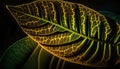 Leaf veins glowing botanical stripes on black backdrop generated by AI Royalty Free Stock Photo