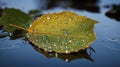 A leaf with a water bubbles in a lake Royalty Free Stock Photo