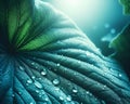 A leaf with water droplets on it. The droplets are small and scattered, giving the impression of a light rain. Royalty Free Stock Photo