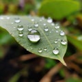 Green leaf close up with water droplets detailed reflections. Royalty Free Stock Photo