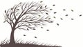 Leafless Tree in Wind Vector Illustration, Winter Resilience, vector design Generative AI Royalty Free Stock Photo